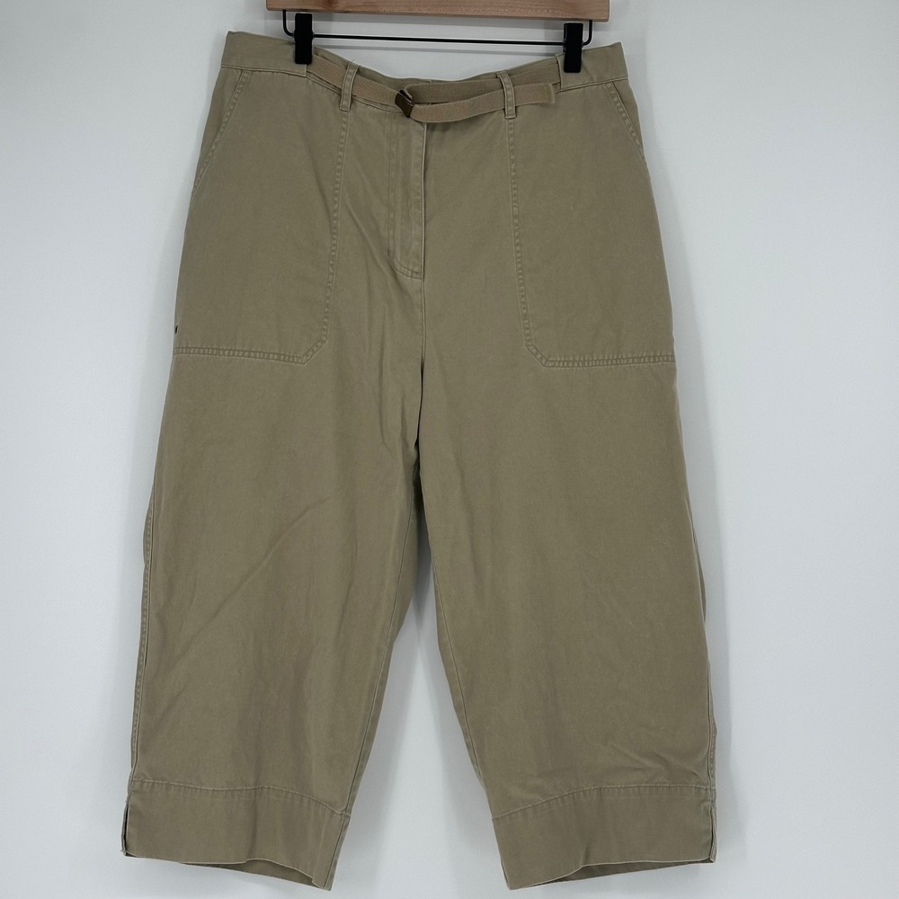 Vtg Lauren Ralph Lauren Women's Khaki Cotton‎ Belted Cropped Wide Leg Pants 16W